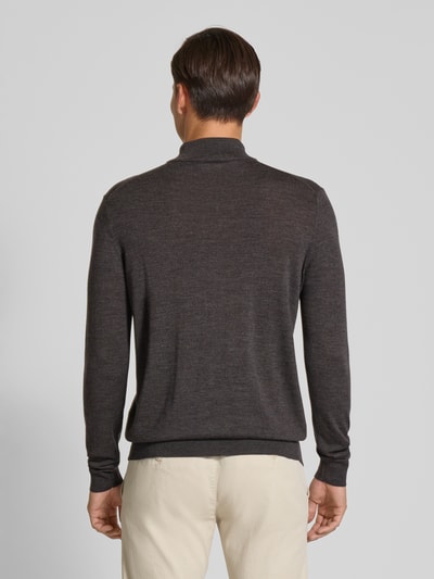 Profuomo Pullover aus Merinowolle mit Troyer-Kragen Dunkelbraun 5