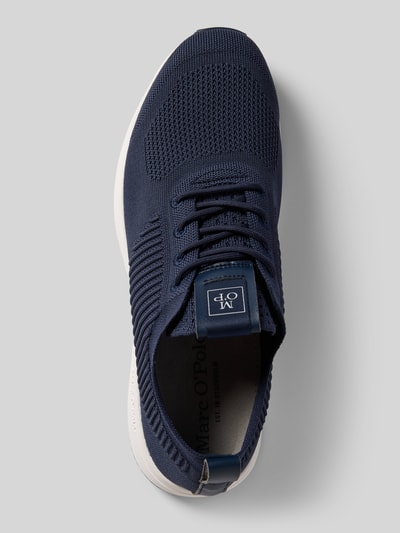 Productfoto, Low Top Sneaker met gestructureerd stretch-bovenwerk van Marc O'Polo, effen blauw, afgeronde neus, label patch, vetersluiting, dempende zool