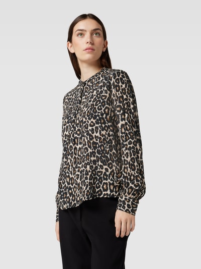 Jake*s Casual Blouse met all-over motief Donkerbruin - 4