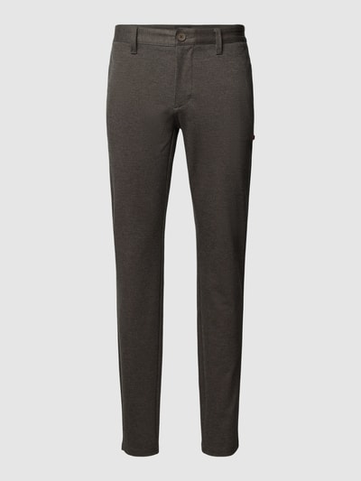 Only & Sons Tapered fit stoffen broek met visgraatmotief Middenbruin - 2