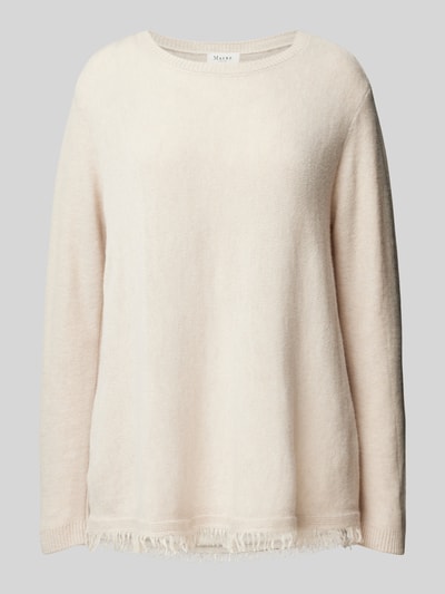 MAERZ Muenchen Wollen pullover van scheerwol met franjes Beige gemêleerd - 2