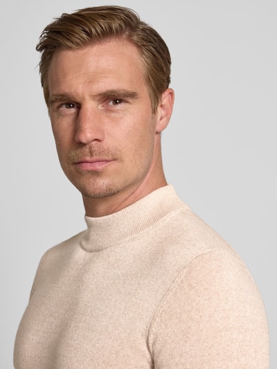Christian Berg Men Gebreide pullover van een mix van merinowol met opstaande kraag Zand gemêleerd - 3