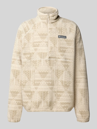 Produktfoto, Fleecepullover mit Label-Details Modell 'Timber Crest™' von Columbia in Creme mit geometrischem Muster, Stehkragen, Reißverschluss, strukturierte weiche Textur