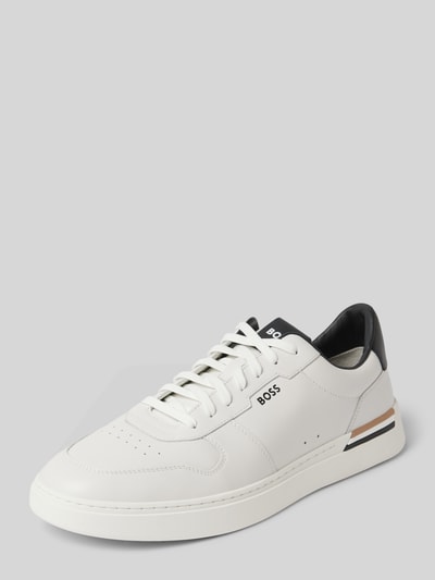 BOSS Ledersneaker mit Label-Print Modell 'Clint' Weiss 1