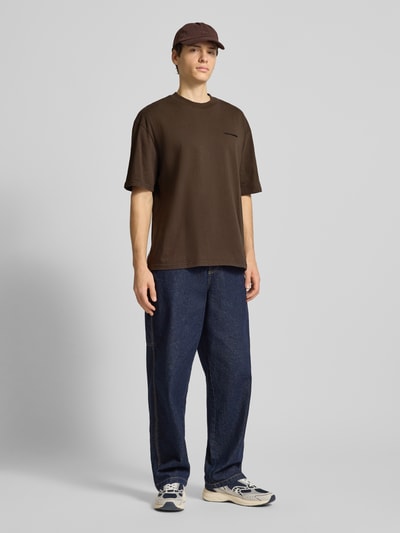 Pegador Oversized T-shirt met labelstitching Donkerbruin - 1