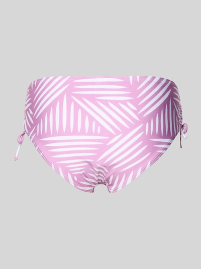 Produktfoto, Bikinihose mit seitlichen Raffungen Modell 'Liv' von LASCANA aus Material-Mix mit Stretch-Anteil, Allover-Look, körpernahe Passform, violett-weißes grafisches Muster, glatte Textur.
