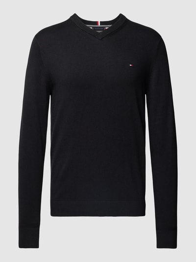 Tommy Hilfiger Strickpullover mit V-Ausschnitt Modell 'PIMA' Black 2