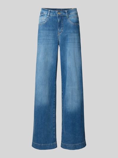 Produktfoto, Jeans mit 5-Pocket-Design von MAC aus blauem Baumwoll-Mix mit Stretch-Anteil, lockerer Schnitt, sichtbare Nähte, glatte Struktur