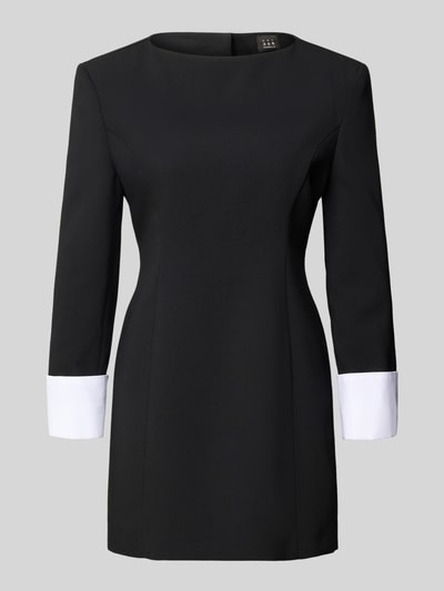 Produktfoto, Minikleid mit Rundhalsausschnitt Modell 'TALISSO' von Marella, czarny kolor, taliowany krój, zamek z tyłu, długość pleców w rozmiarze 36: 79 cm, szerokość w rozmiarze 36: 46 cm, długość rękawa w rozmiarze 36: 54 cm, gładka tekstura, białe mankiety
