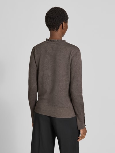 FREE/QUENT Sweter z dzianiny z krótką listwą guzikową model ‘KATIE’ Szarobrązowy 5