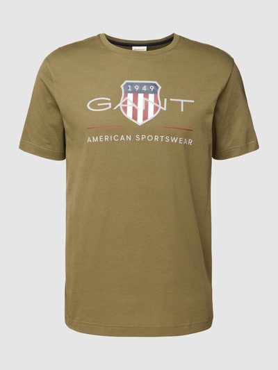 Gant T-shirt met labelprint, model 'ARCHIVE SHIELD' Olijfgroen - 2