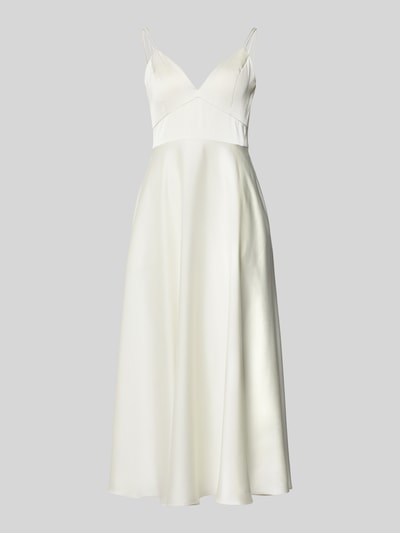 Produktfoto, Cocktailkleid aus Satin mit V-Ausschnitt von Jake*s Cocktail in cremefarben, A-Linie, Midikleid, Spaghettiträger, glatte Textur