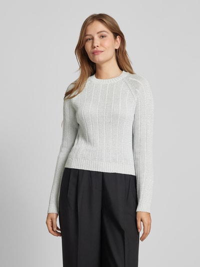 Vero Moda Regular Fit Strickpullover mit Effektgarn-Ripp-Struktur Modell 'VANJA' Silber 4