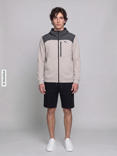 PUMA Performance Regular Fit Sweatjacke aus Baumwoll-Mix Modell 'PUMATECH' Hellgrau 1