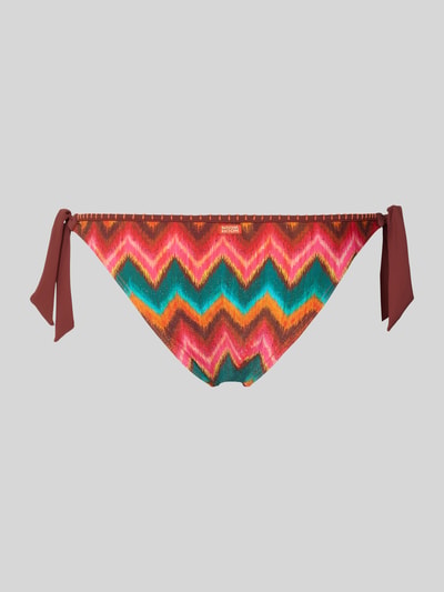 Produktfoto, Bikinibroekje met labeldetail Model 'SIMA' van Banana Moon, materiaalmix met metaal, nauwsluitend model, vetersluiting, kleurrijk zigzagpatroon