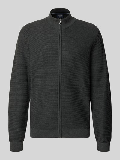 Produktfoto, Regular Fit Cardigan mit Stehkragen von OLYMP Level Five, bawełna, krój regular fit, tekstura dzianiny, zamek błyskawiczny, elastyczne wykończenia, długość tyłu 68 cm, długość rękawa 67 cm