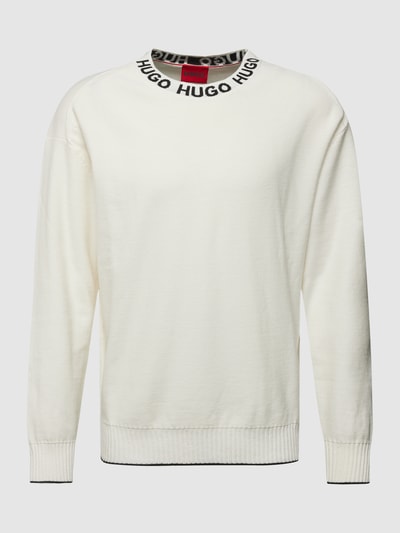 HUGO Strickpullover mit Kontraststreifen Modell 'Smarlo' Offwhite 1