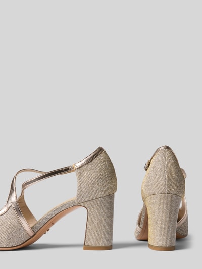 Produktfoto, Pumps in Leder-Optik von Tamaris in Gold, strukturierte Oberfläche, Blockabsatz, Details gut erkennbar