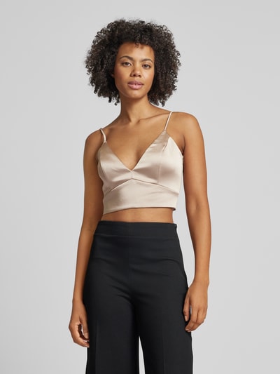 Jake*s Cocktail Schimmerndes Crop Top mit V-Auschnitt Taupe 4