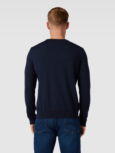 BOSS Gebreide pullover met labelstitching, model 'Botto' Marineblauw - 5