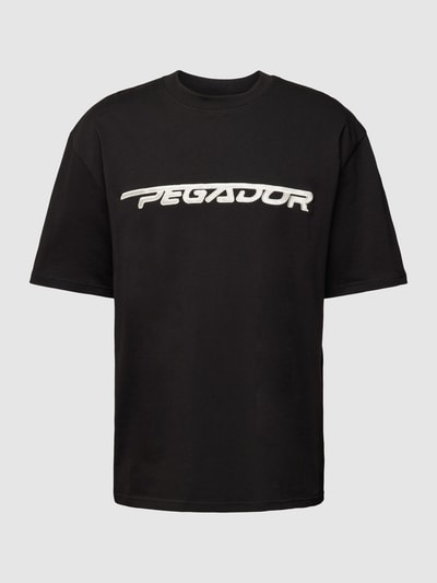 Pegador T-shirt o kroju oversized z wyhaftowanym logo model ‘MANOR’ Czarny 2