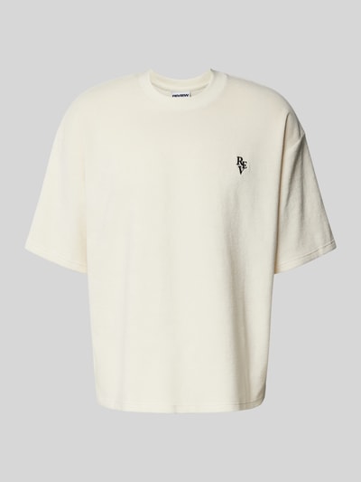 REVIEW T-shirt z prążkowanym okrągłym dekoltem Écru 2