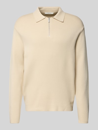 Produktfoto, Relaxed Fit Pullover aus Viskose-Mix Modell 'TELLER' von SELECTED HOMME in Beige, Feinstrick, Polokragen, unifarben, langarm.