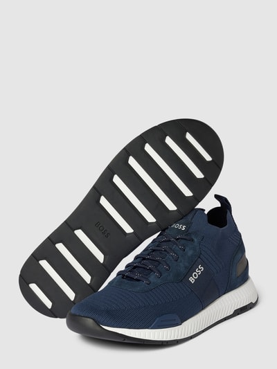 BOSS Sneakers van leermix, model 'Titanium' Marineblauw - 3