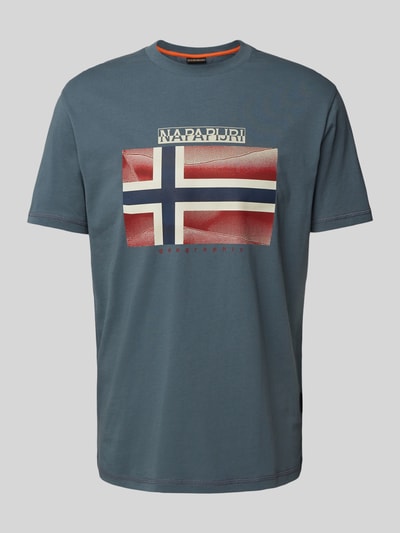 Napapijri T-shirt met labelprint, model 'LARI' IJsblauw - 2