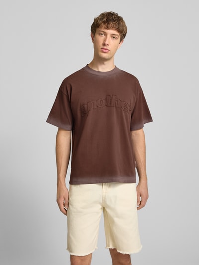 ANOTHER COTTON LAB T-shirt z Wyhaftowane logo i Okrągły dekolt Ciemnobrązowy 4