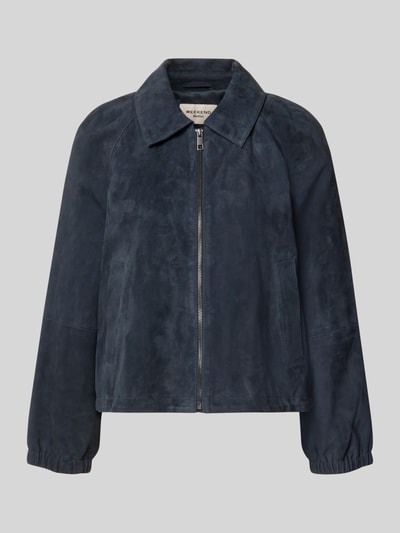 Weekend Max Mara Regular Fit Lederjacke mit Raglanärmeln Modell 'ZUPPA' Dunkelblau 2