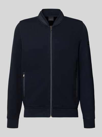 Produktfoto, Sweatjacke mit Reißverschluss von bugatti in Dunkelblau, Baumwoll-Mix, Strukturmuster, Stehkragen, Regular Fit, vorderansicht