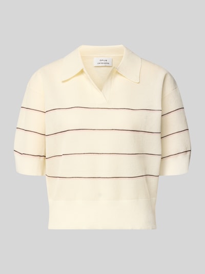 Produktfoto, Strickshirt aus Viskose-Mix mit Polokragen Modell 'Pringi' von OPUS, krój regular fit, leinen, kremowe paski, kobieca moda