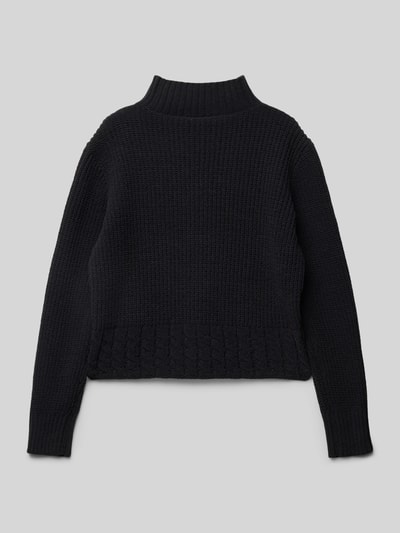 s.Oliver RED LABEL Boxy Fit Strickpullover mit Zopfstrickmuster-Bund und geripptem Stehkragen Black 3