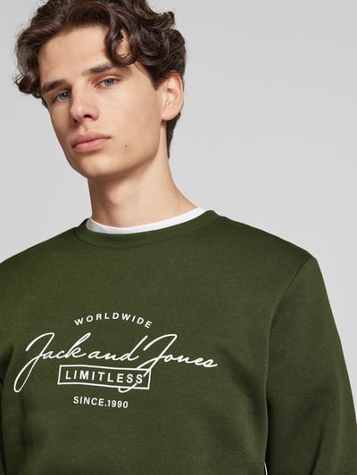 Jack & Jones Sweatshirt met labelprint, model 'FERRIS' Donkergroen - 3