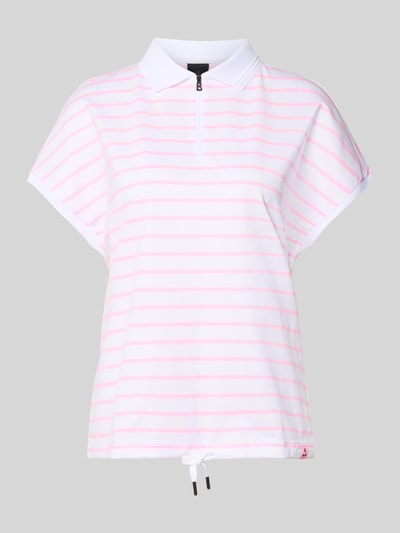 Produktfoto, Regular Fit Poloshirt mit Reißverschluss od FIRE + ICE, wzór na całej powierzchni, tunel, długość tyłu w rozmiarze S: 62 cm, model 'GAJA2', białe w różowe paski, gładka faktura