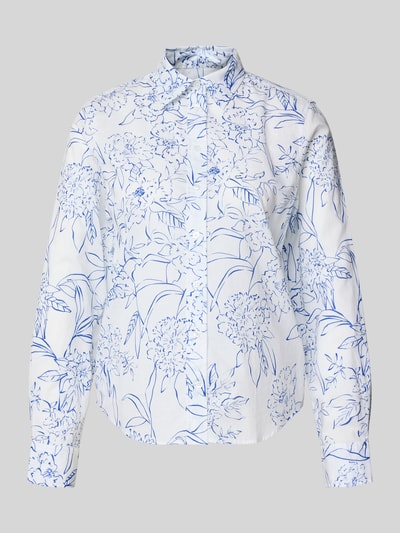 Produktfoto, Regular Fit Bluse im Allover-Look von Gant aus reiner Baumwolle mit Hemdblusenkragen und blauer Knopfleiste auf weißem Grund