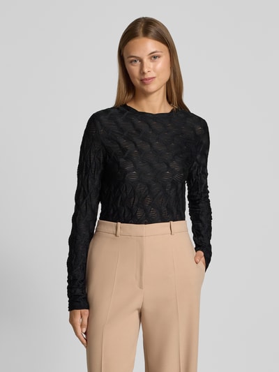 Jake*s Collection Shirt met lange mouwen, structuurmotief en ronde hals Zwart - 4