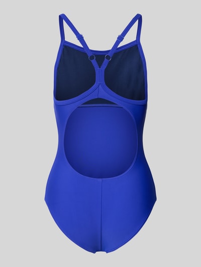 Produktfoto, Slim Fit Badeanzug mit Cut-Out auf der Rückseite von Arena in Blau mit Elastischer-Material-Mix, Logo-Detail, Spaghettiträger