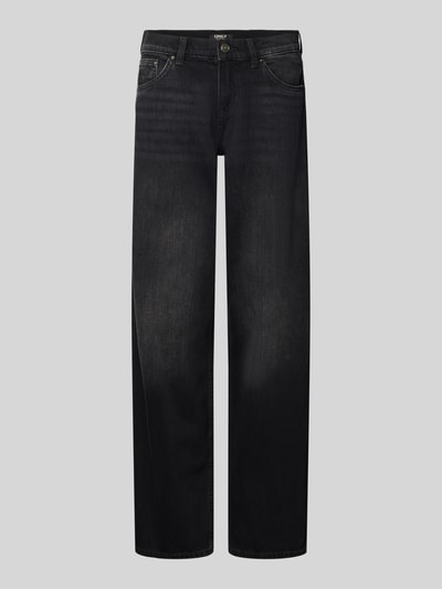 Produktfoto, schwarze Jeansy aus bawełniany denim, lockerer Schnitt, dezente Ausbleichungen, Wide & Loose Fit Jeans aus reiner Baumwolle Modell 'BRENDA' von ONLY, Damen Wide & Loose Fit Jeans von ONLY