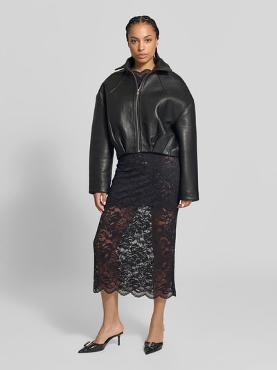ROTATE Cropped Lederjacke aus echtem Leder Black 1