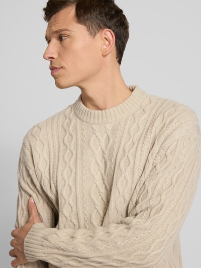 BOSS Orange Regular Fit Strickpullover aus reiner Schurwolle Modell 'KABLETO' Sand 3