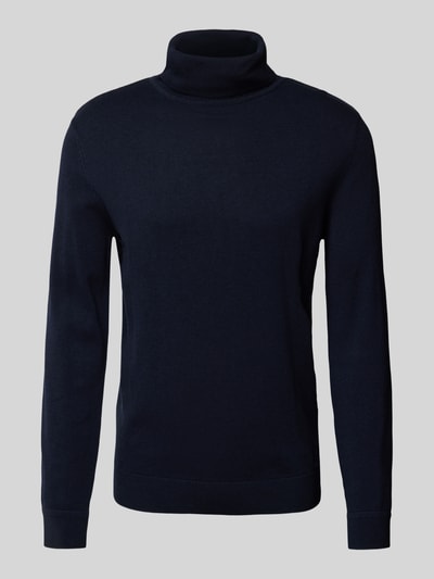 Tom Tailor Regular Fit Rollkragenpullover aus reiner Baumwolle mit Logo-Stitching Dunkelblau 2