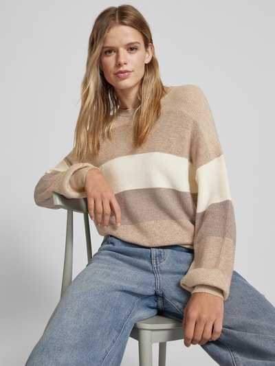 Only Gestreepte pullover met ronde hals, model 'ATIA' Beige gemêleerd - 3