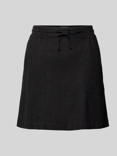 Produktfoto, schwarzer Minirock aus Leinen-Viskose-Mix Modell 'LINNO' von ICHI, A-Linie, Allover-Look, elastischer Bund, Damenmode