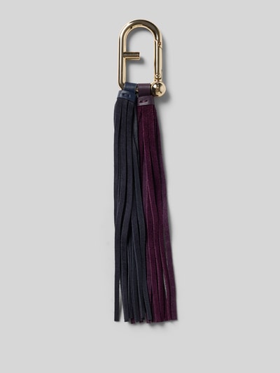 Productfoto, sleutelhanger uit echt leer Model 'NUVOLA FRINGE' van FURLA, metallic sleutelring, Franjes, damesaccessoire, blauw en paars