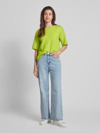 Selected Femme Bluzka z dzianiny z okrągłym dekoltem model ‘MALINE-LILIANA’ Neonowy żółty melanż 1