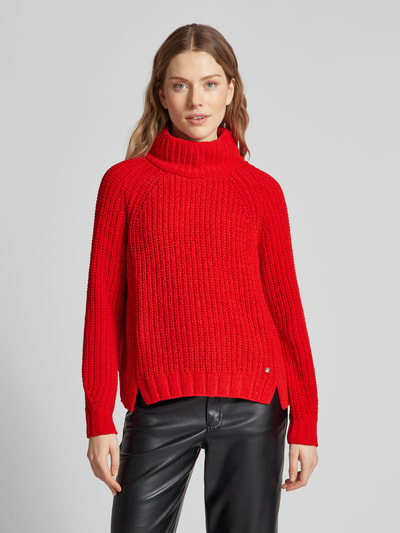 monari Gebreide pullover met opstaande kraag, model 'Chenille' Rood - 4