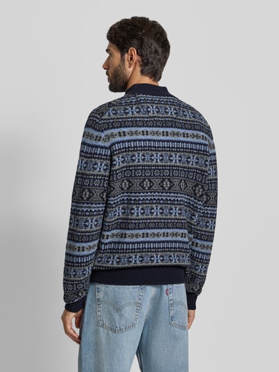 Fynch-Hatton Sweter o kroju regular fit z czystej wełny model ‘Jacquard’ Granatowy 5