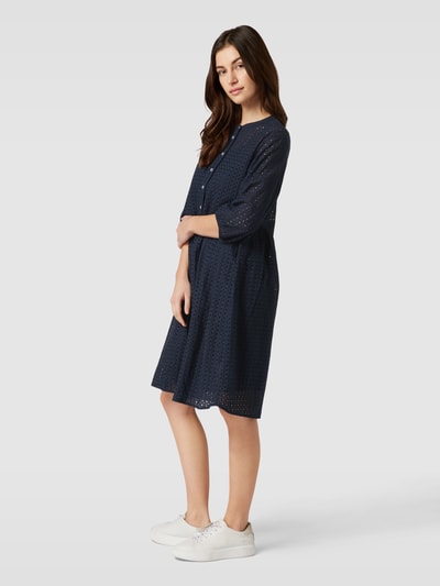 Soft Rebels Knielange jurk met broderie anglaise, model 'Brinley' Marineblauw - 1